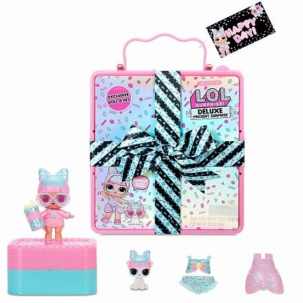 Набор L.O.L. Surprise! Deluxe Present Surprise с куклой и питомцем, чемодан розовый 